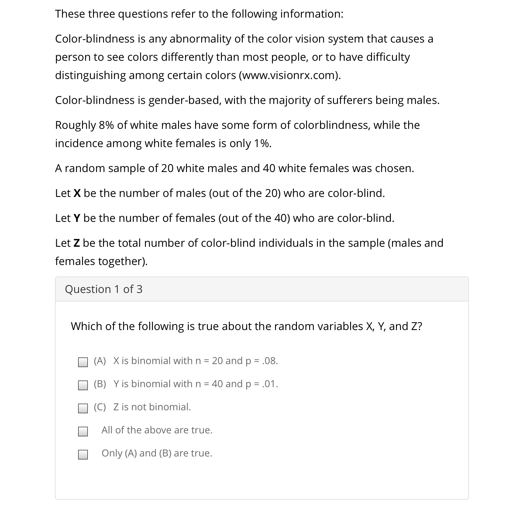 2 of the 20 males are color-blind? (Note: Some answers are rounded.)