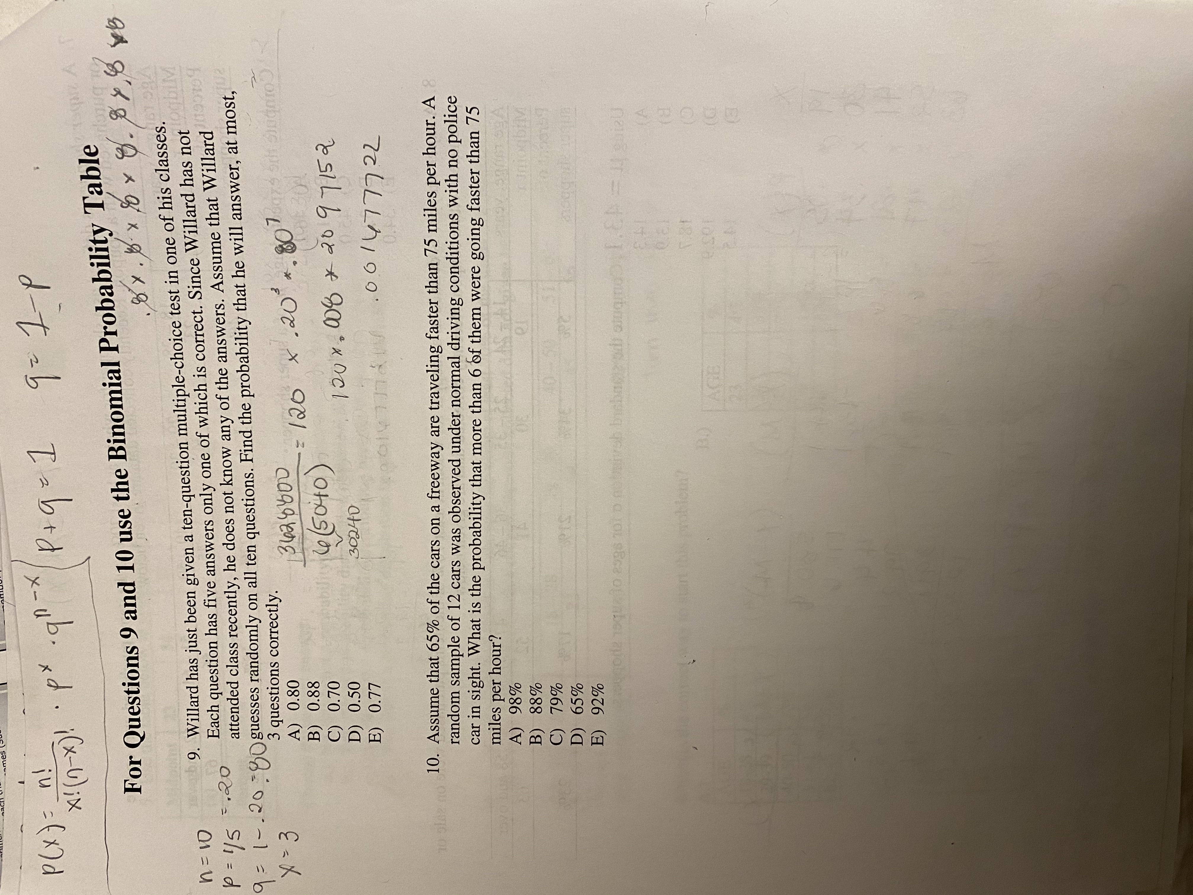 Willard has just been given a 10 question multiple choice test in