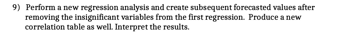  9) Perform a new regression analysis and create subsequent forecasted values