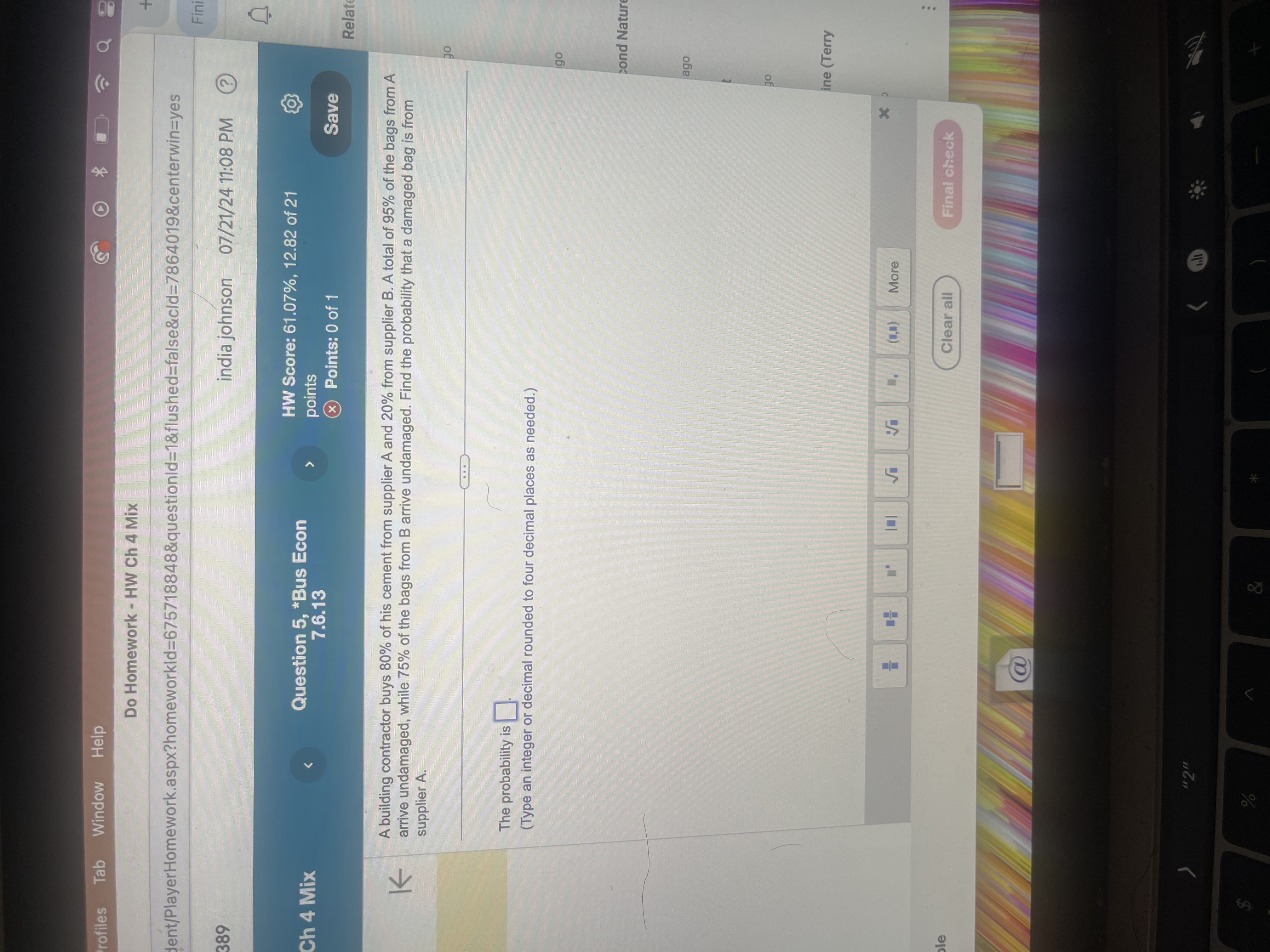  rofiles Tab Window Help Q 8 Do Homework - HW Ch