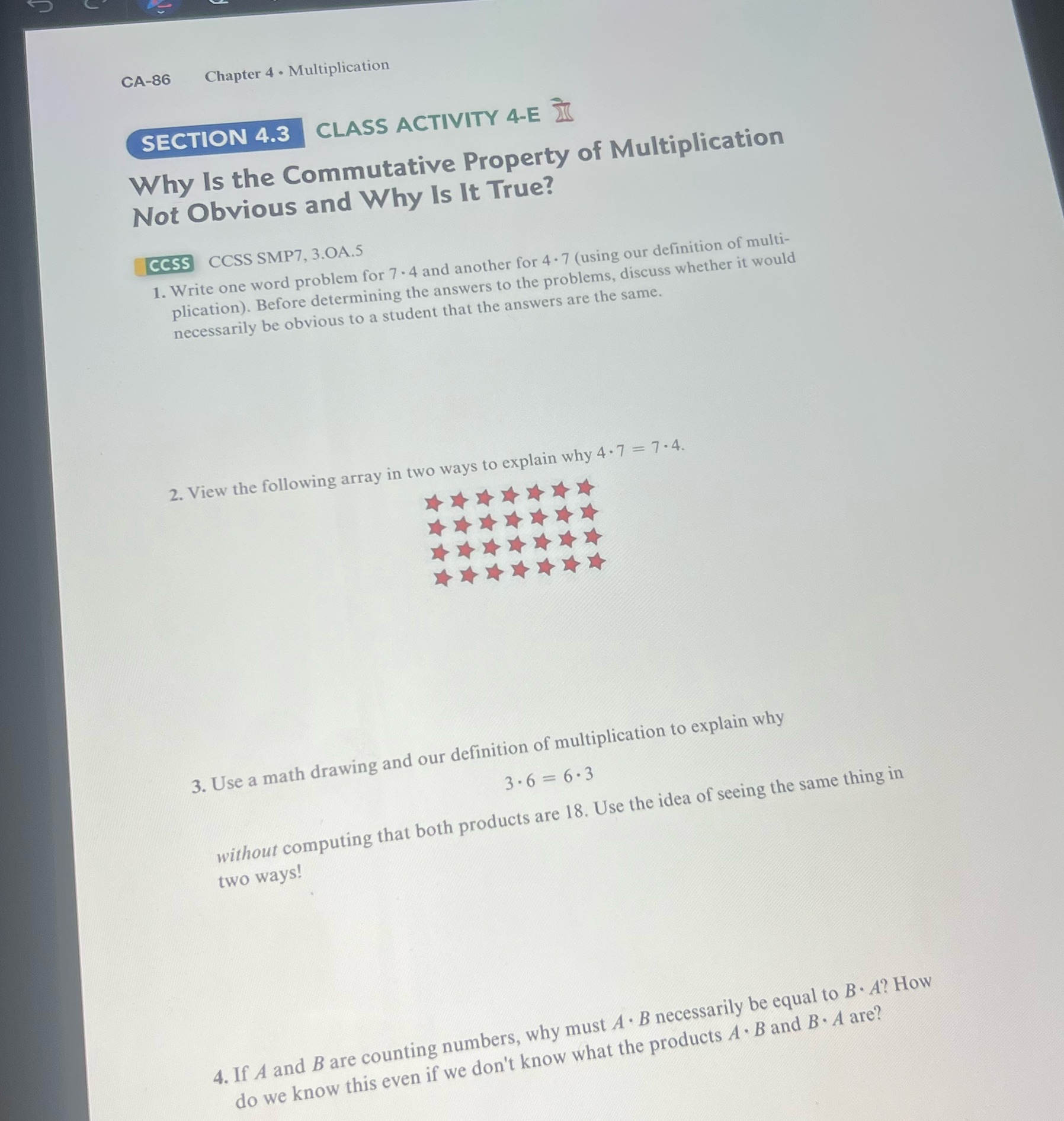  CA-86 Chapter 4 . Multiplication SECTION 4.3 CLASS ACTIVITY 4-E X