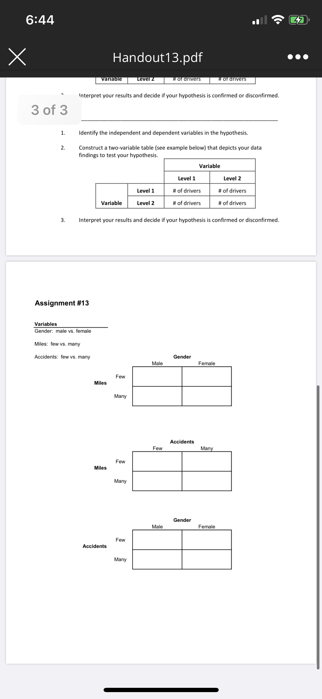 please help me answer the questions 6:44 X Handout13.pdf Variable Level 2