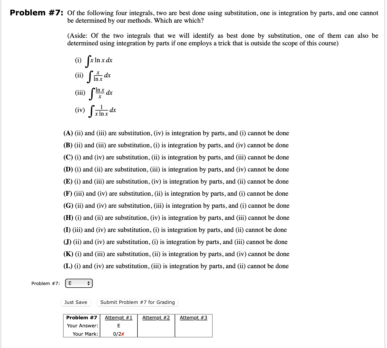following integral. in x 8 dx Enter your answer as a symbolic