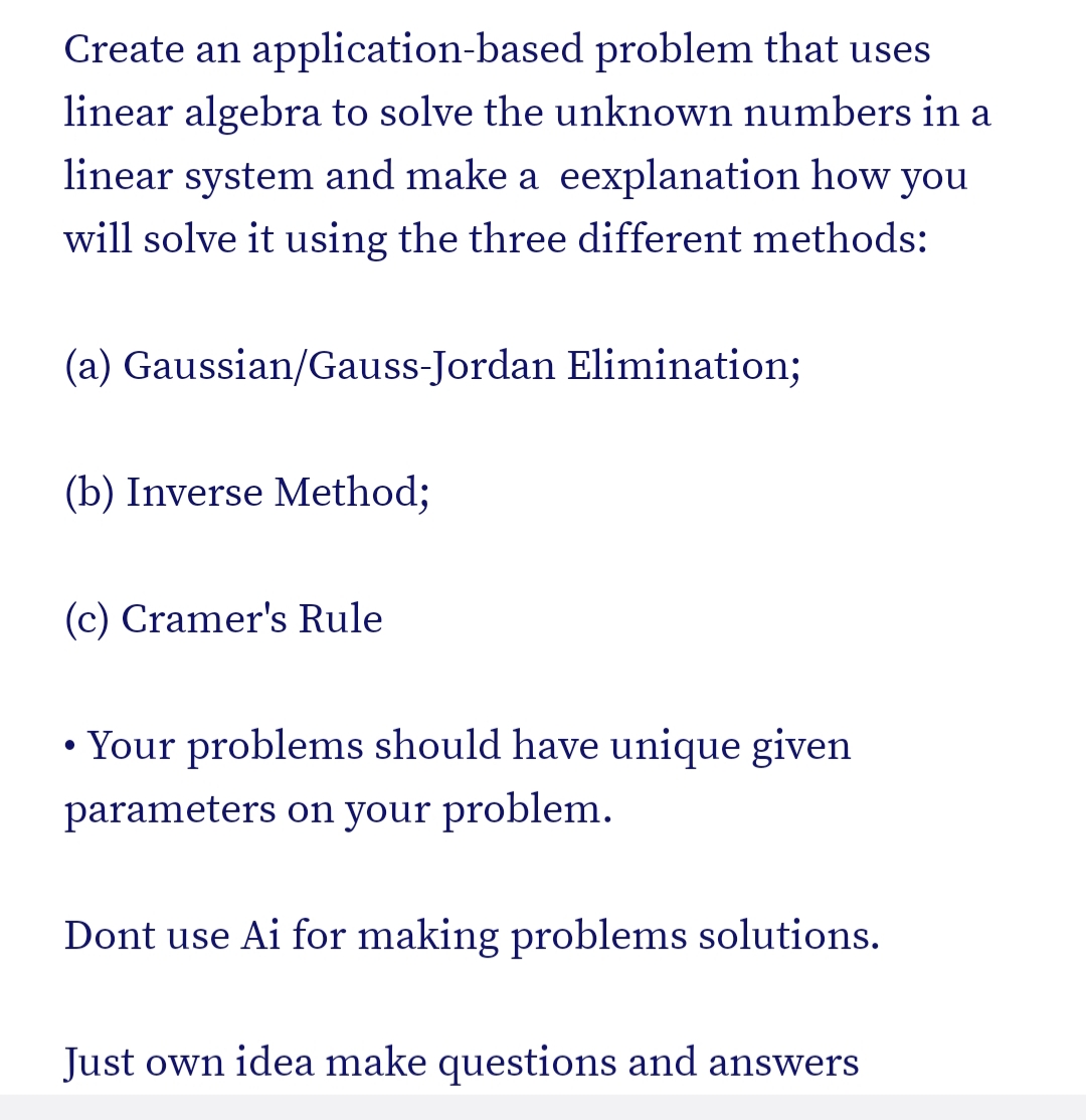 Do it own problems with solutions only one Create an application-based problem