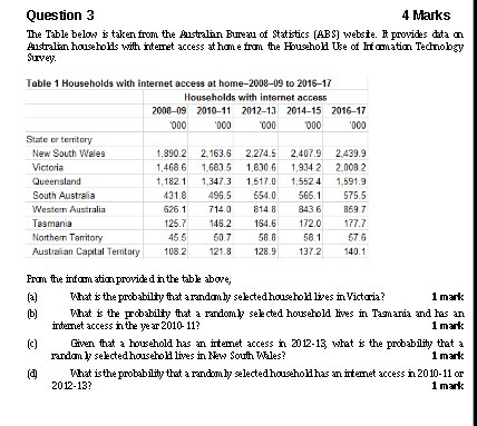 Question 3 4 Marks The Table below is taken from the