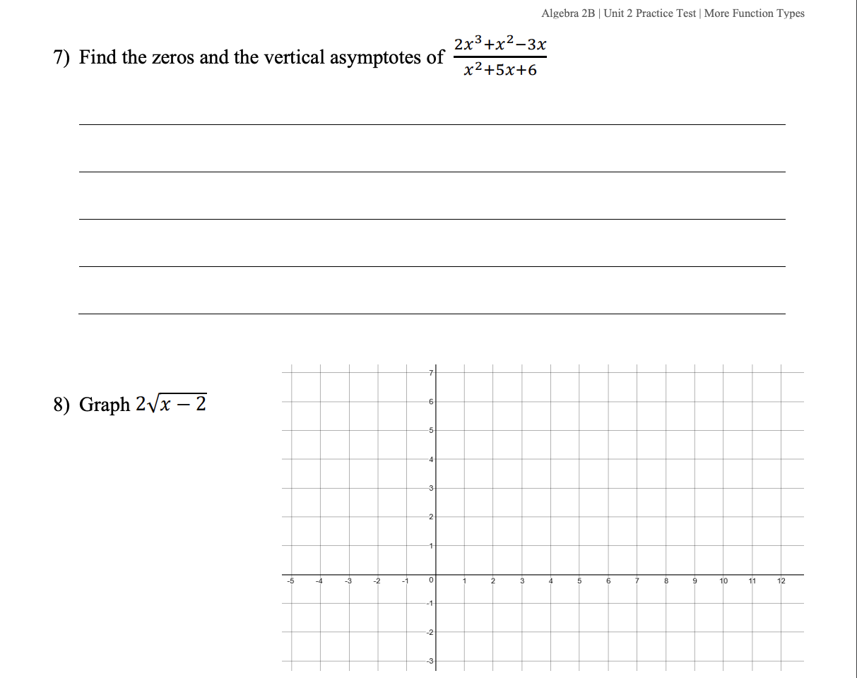  Algebra 2B | Unit 2 Practice Test | More Function Types