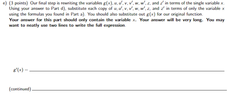 for g'(x) using only the variables glx).u o v, v, w, w,