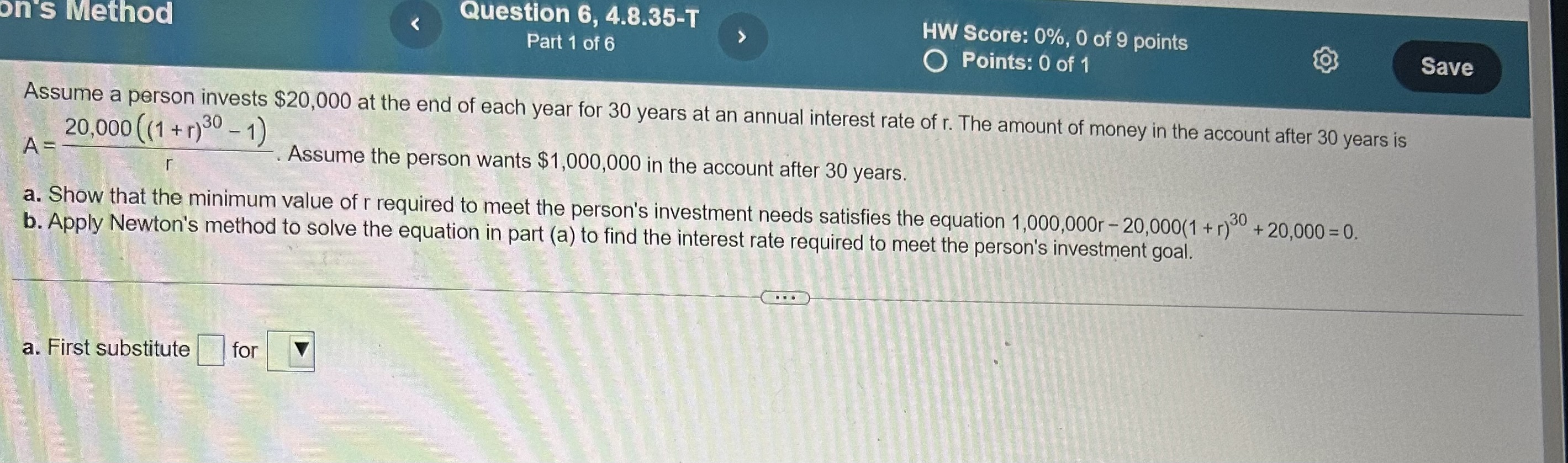 of Newton's method for the given function and initial approximation. f(x) =