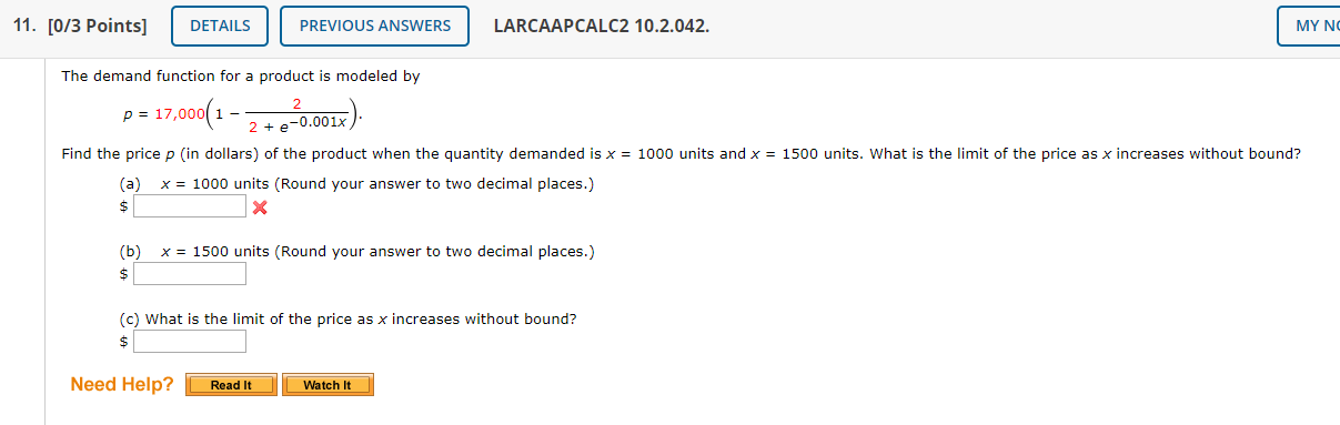 please help me with the question below: 11. [0/3 Points] DETAILS PREVIOUS