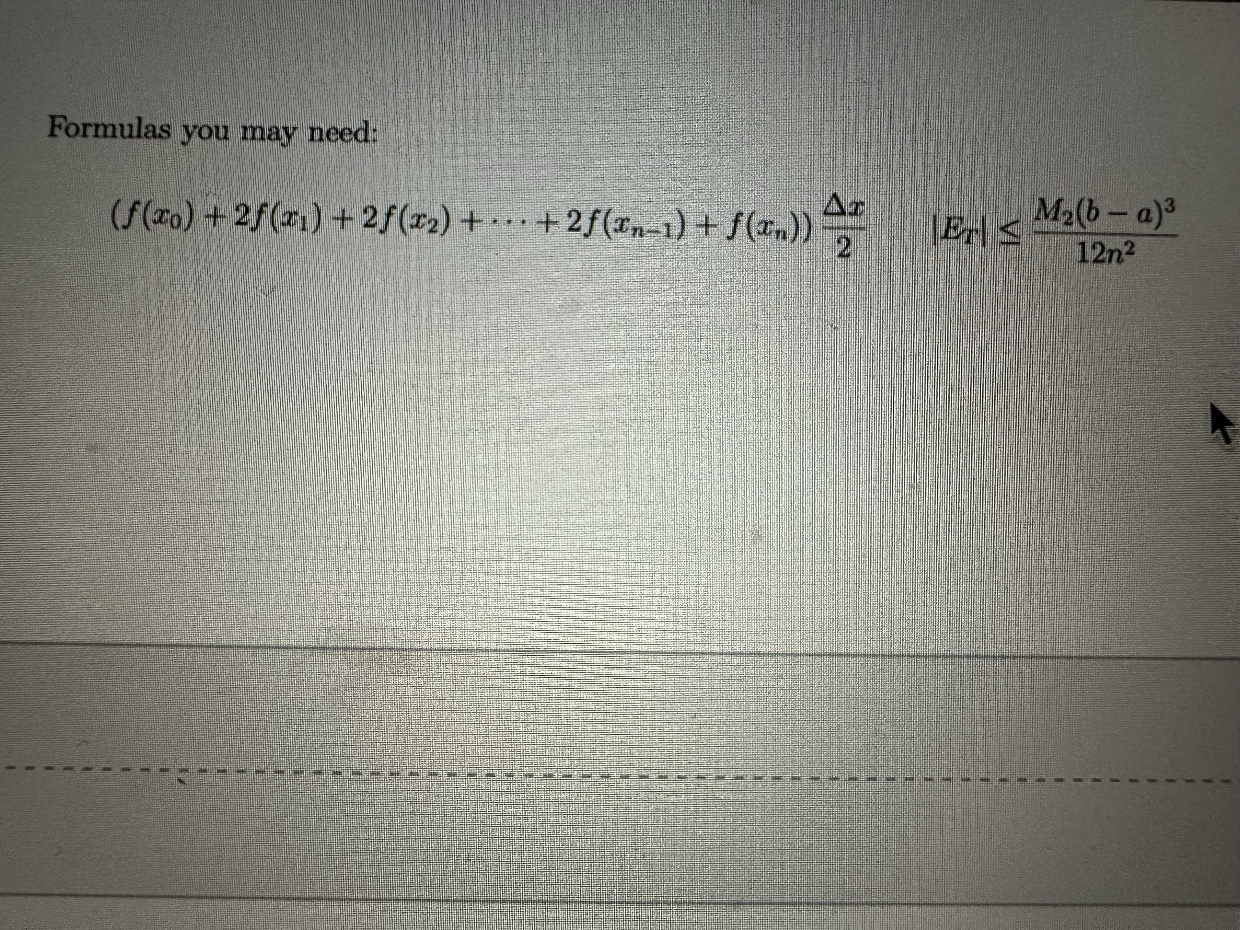pts) Find a bound for the error Er when using the trapezoidal
