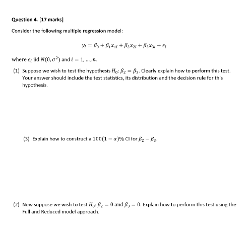 ) and i = 1, ..., n. (1) [5 marks] Suppose we