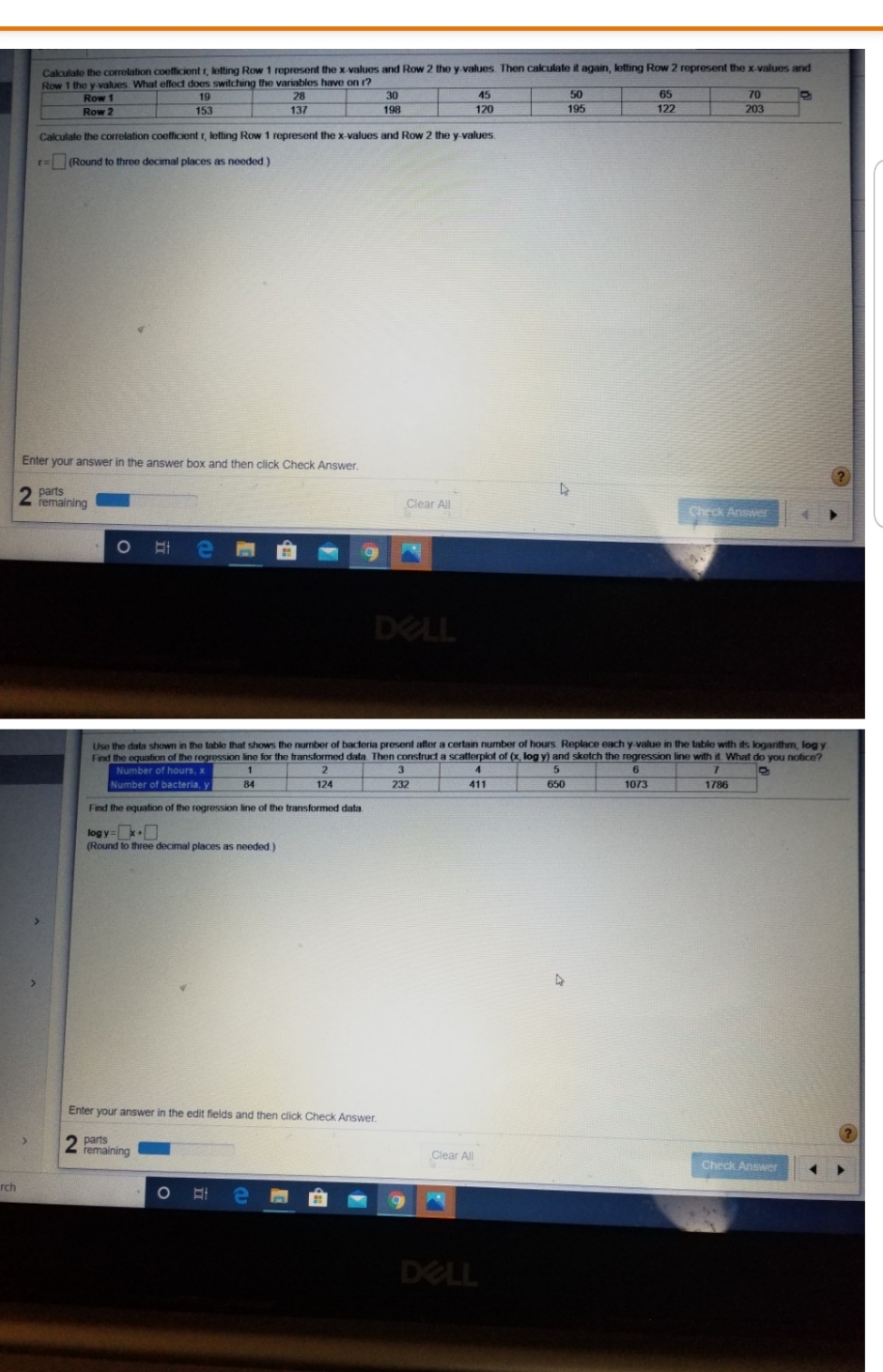 Need help please Calculate the correlation coefficient r, letting Row 1 represent