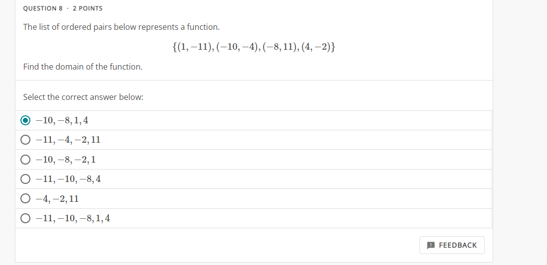 (2,0) O (2,1) (1,0) (0, -1) (-1,-2)QUESTION 7 - 1 POINT Which
