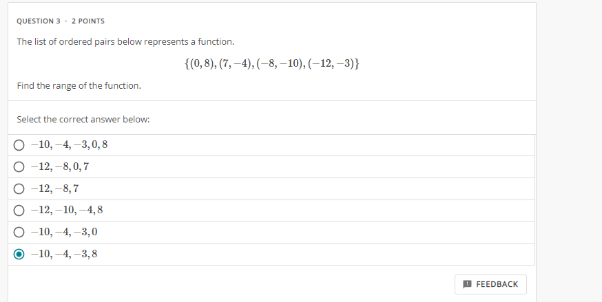 the function. Select the correct answer below: (9 10,8,1,4 O 11,4,2,11 Q