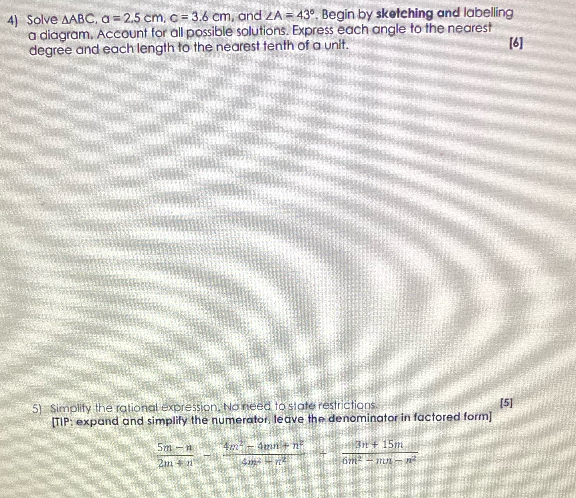 Help plz 4) Solve AABC, a = 2.5 cm, c = 3.6