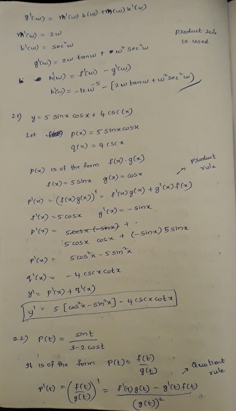 18. y = ax+b 19. P(x) = 3sec(x)-10cot(x) 20. h(w) = 3w