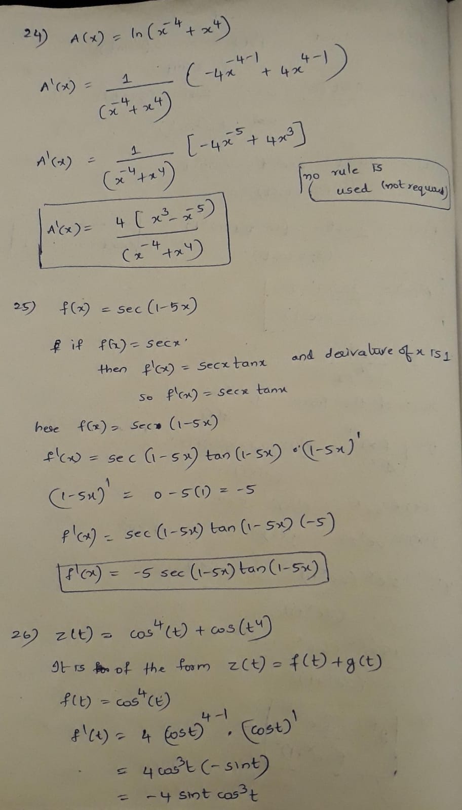 5ex 23. y = 3e*+1 24. A(x) = In(x 4 + x4)