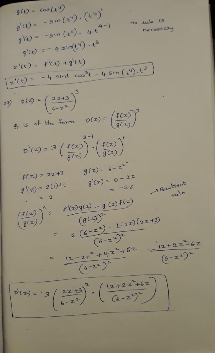 25. f(x) = sec(1 - 5x) 26. Z(t) = cost(t) + cos(t4)