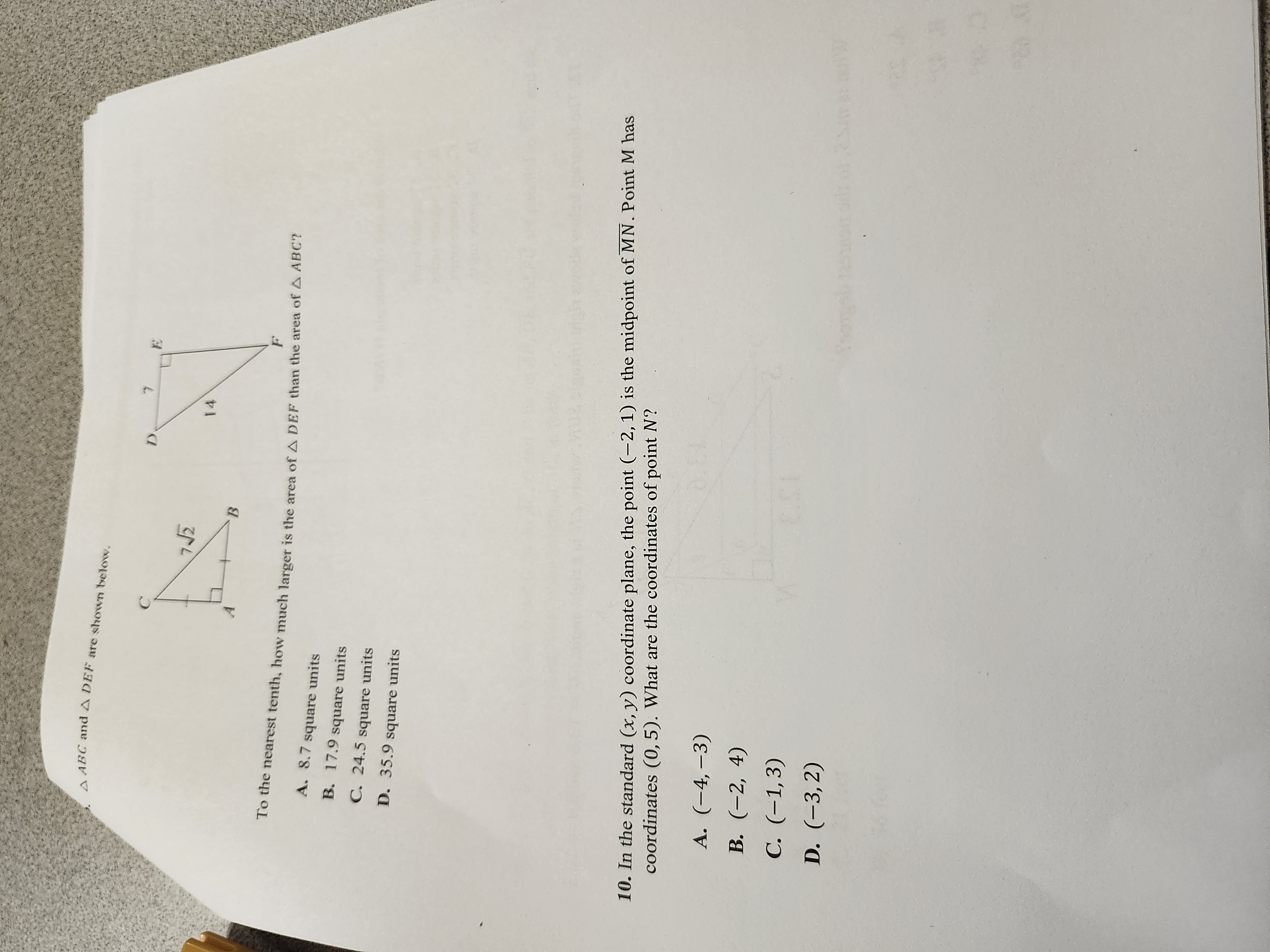  A ABC and A DEF are shown below. To the nearest