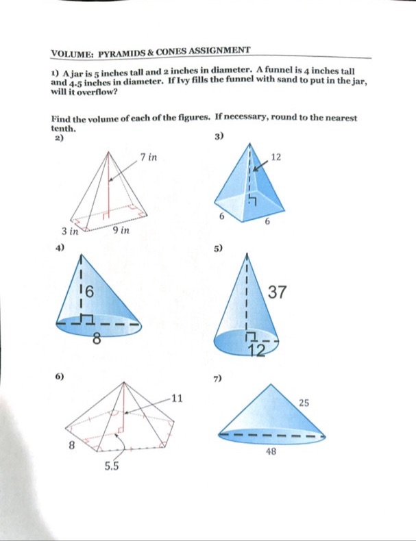 # 5 ONLY VOLUME: PYRAMIDS & CONES ASSIGNMENT 1) A jar is