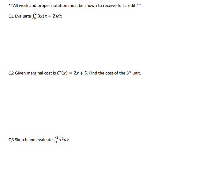  **All work and proper notation must be shown to receive full