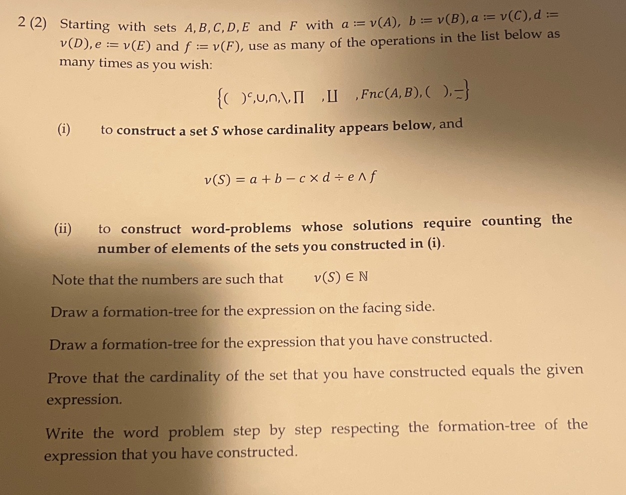 Please need the answer 2 (2) Starting with sets A, B, C,