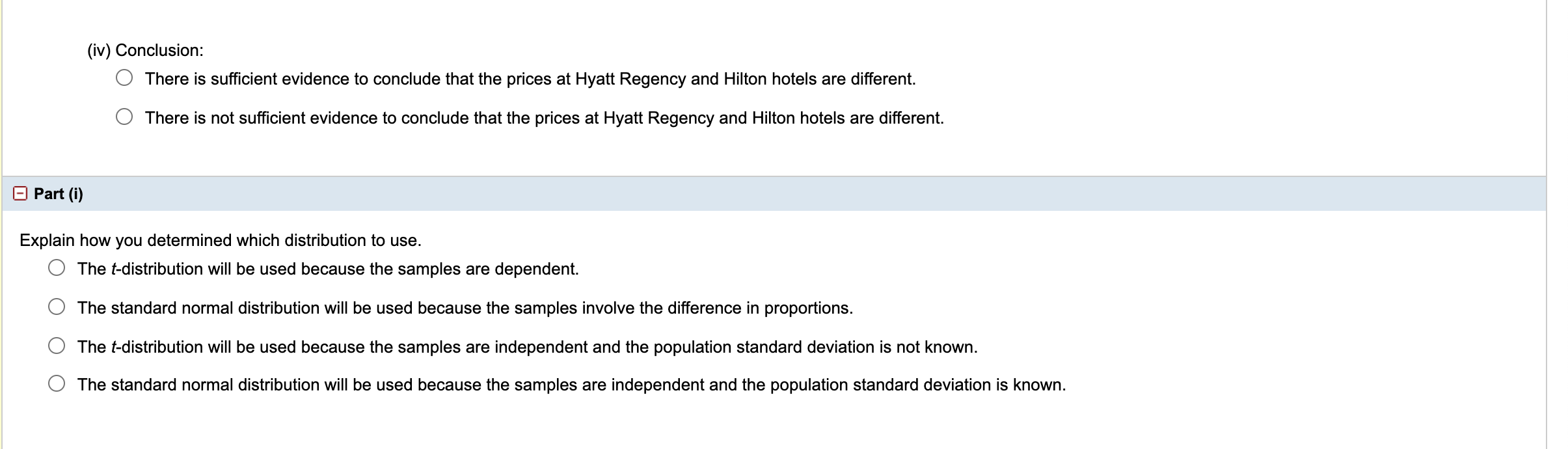 below. Test at the 1% level of significance. (Use Hilton prices -
