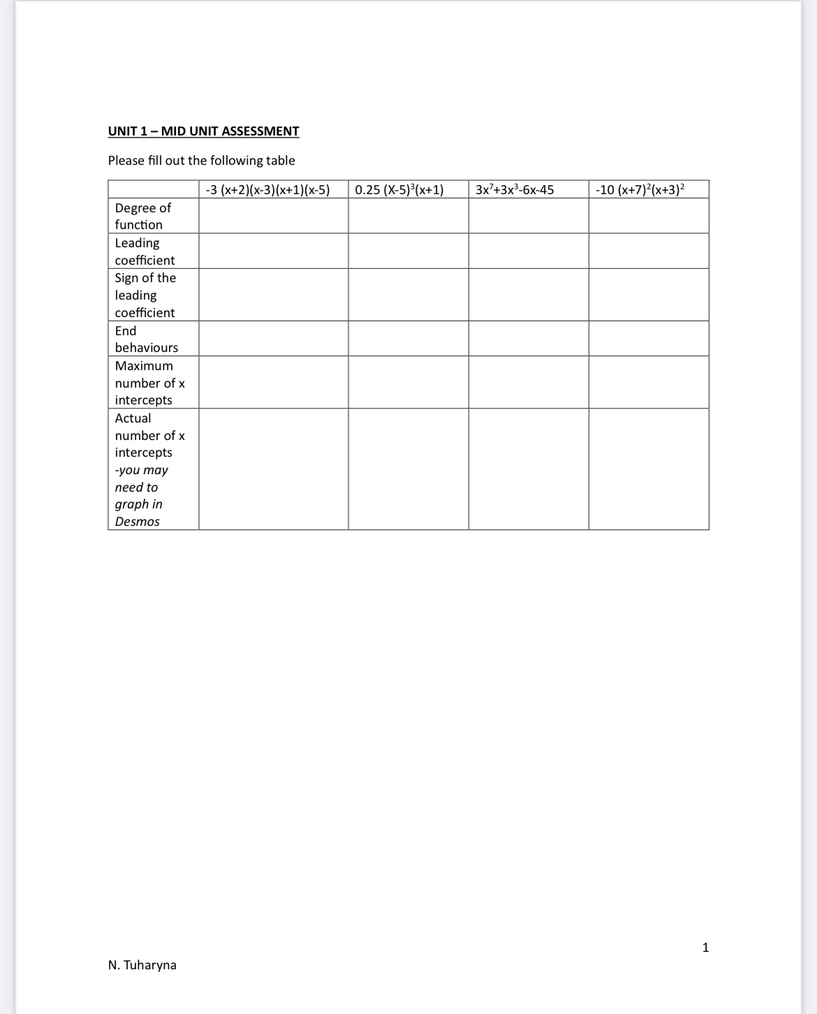 I want help with this UNIT 1 - MID UNIT ASSESSMENT Please