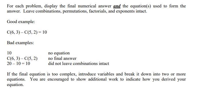  For each problem, display the final numerical answer and the equation(s)