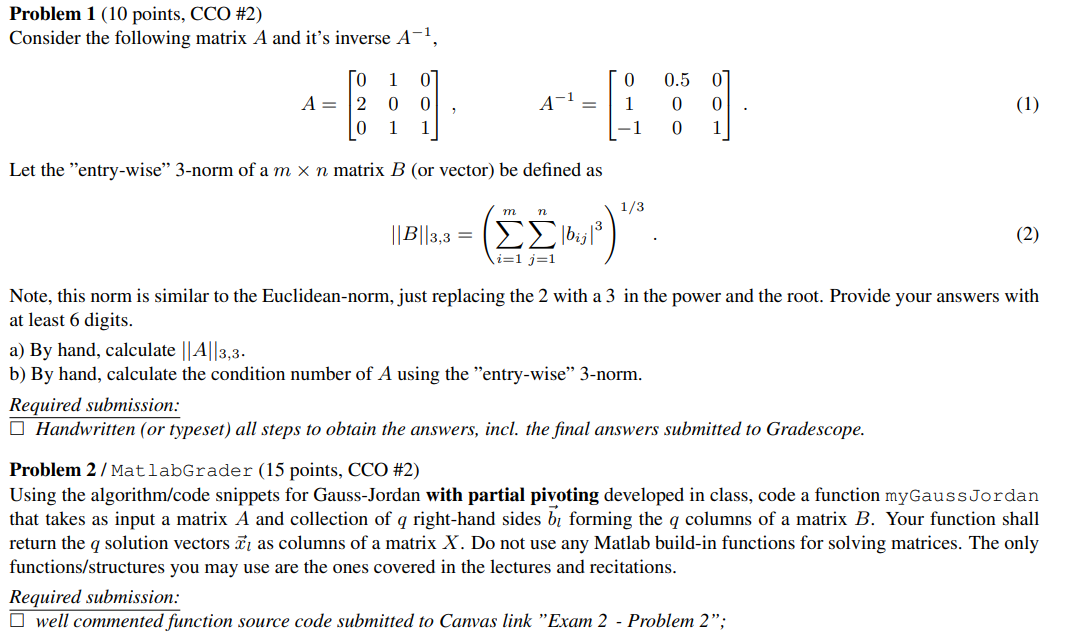 Problem 1 (10 points, CCO #2) Consider the following matrix A