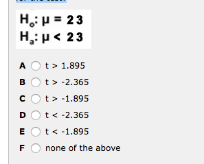 A statistical hypothesis test was completed for the following null and alternative