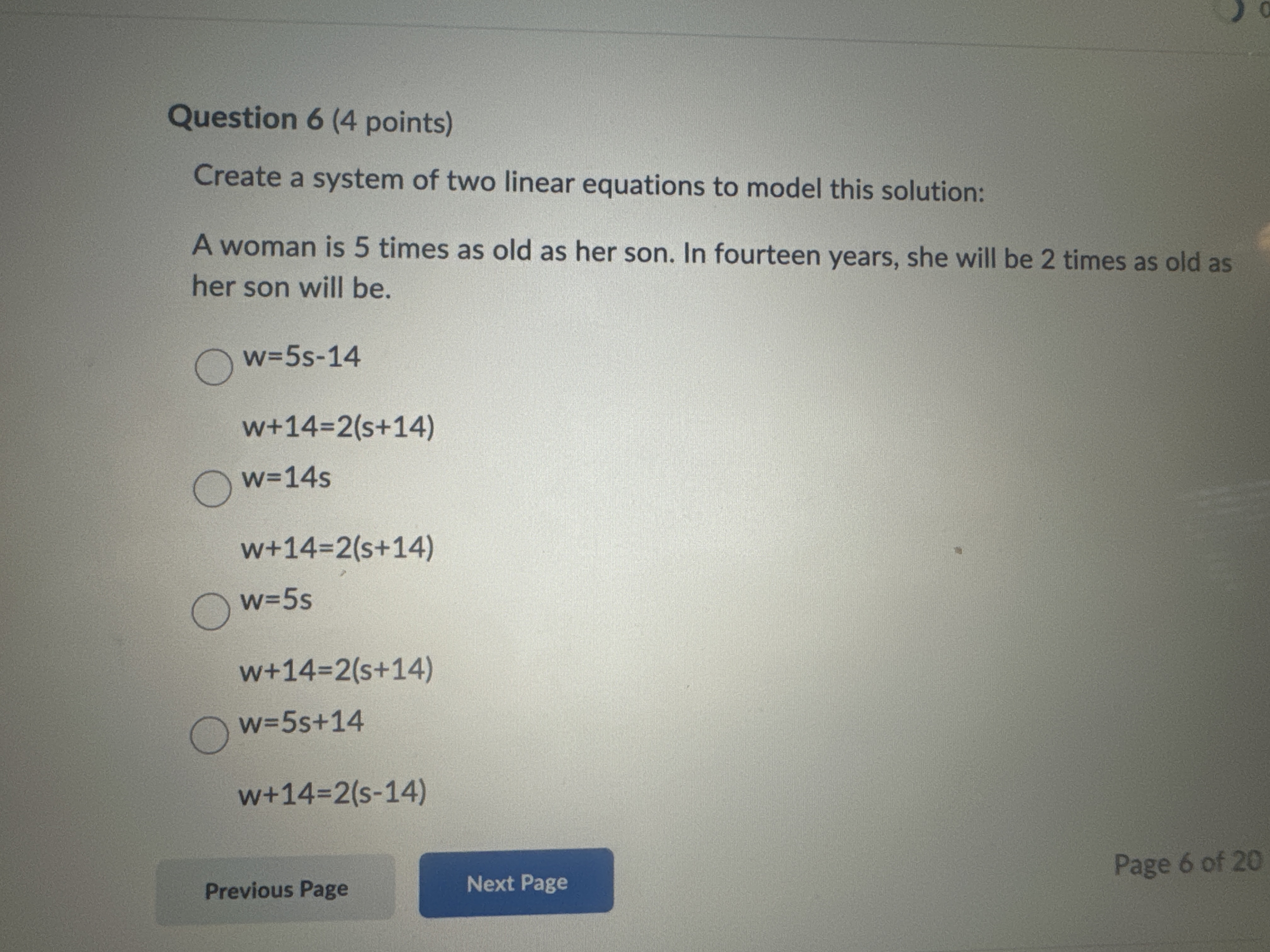 Question 6 (4 points) Create a system of two linear equations