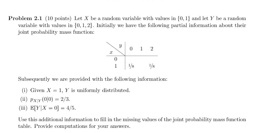  Problem 2.1 (10 points) Let X be a random variable with