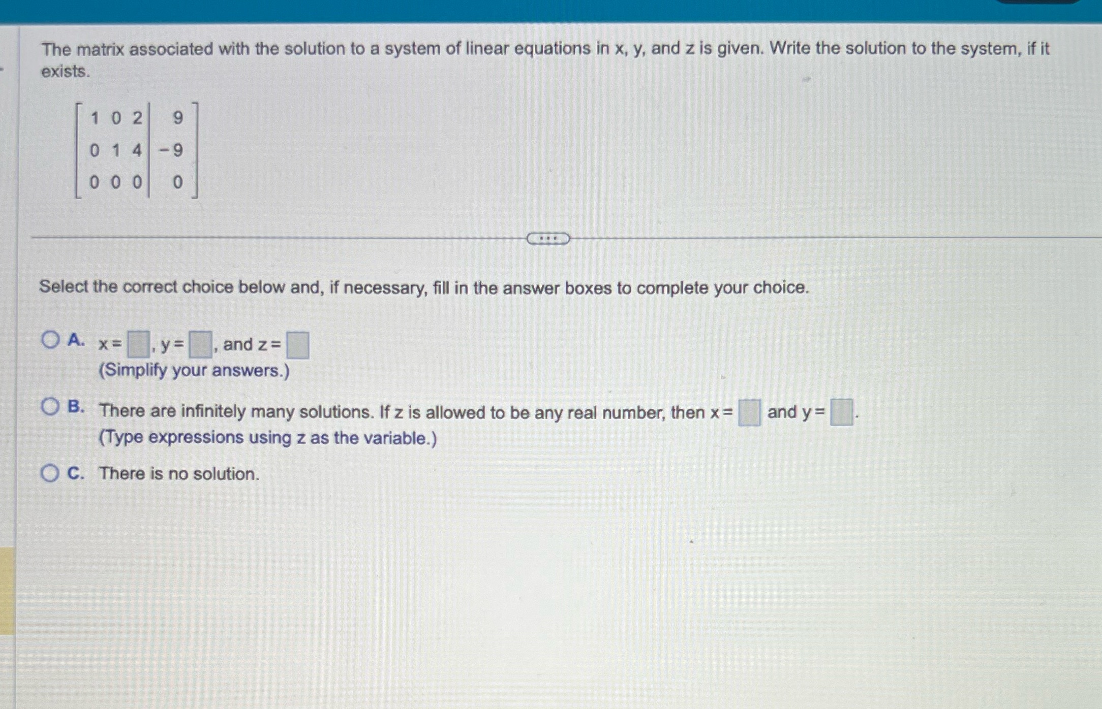 Need help The matrix associated with the solution to a system of