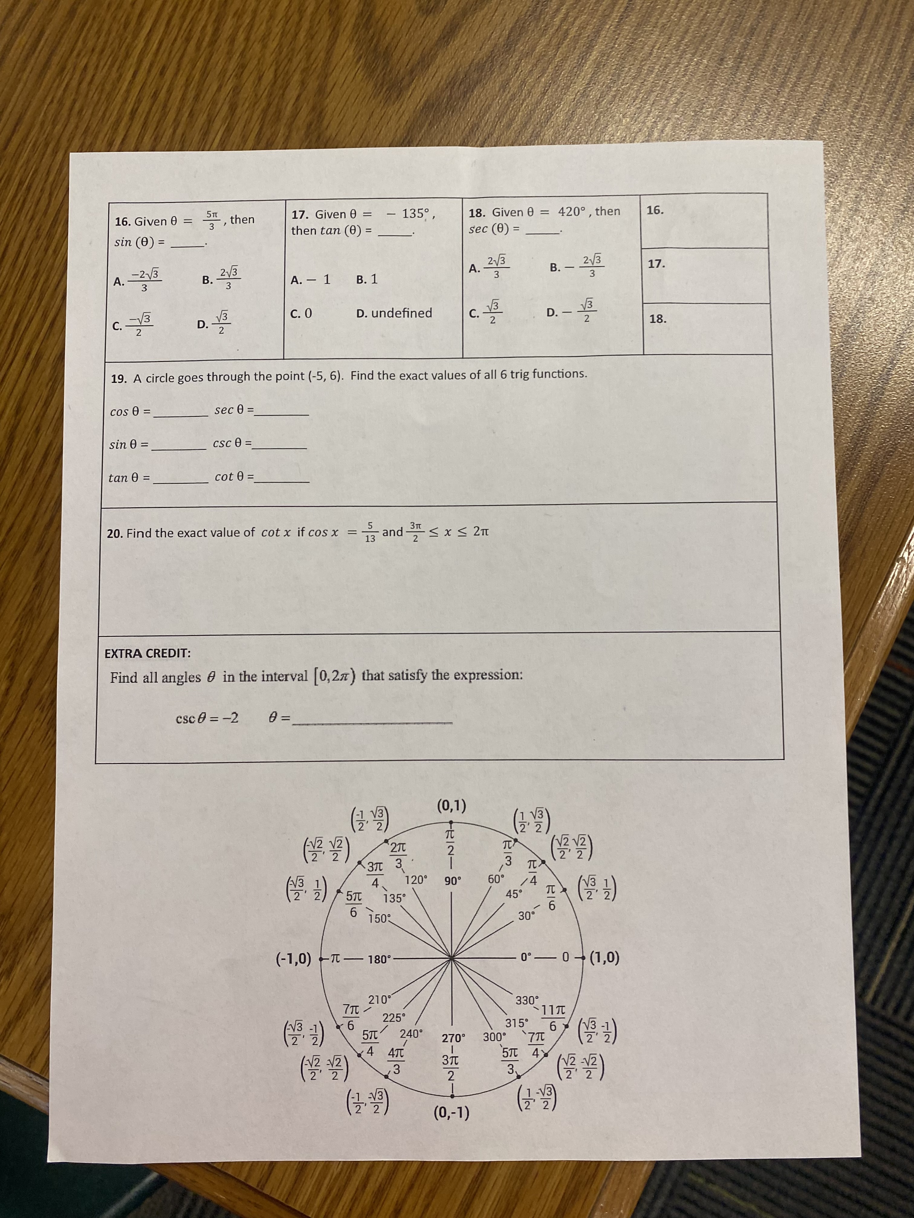  18. Given 8 = 420, then 17. Given = 135, sec