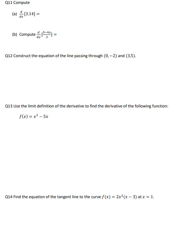  Q11 Compute (a) [3.14] = (b) Compute - 4] = Q12