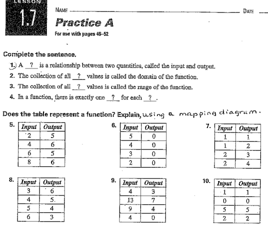 ALGEBRA 1Answer Lesson 1.7 Practice A questions 1, 2, 3, 4, 5,