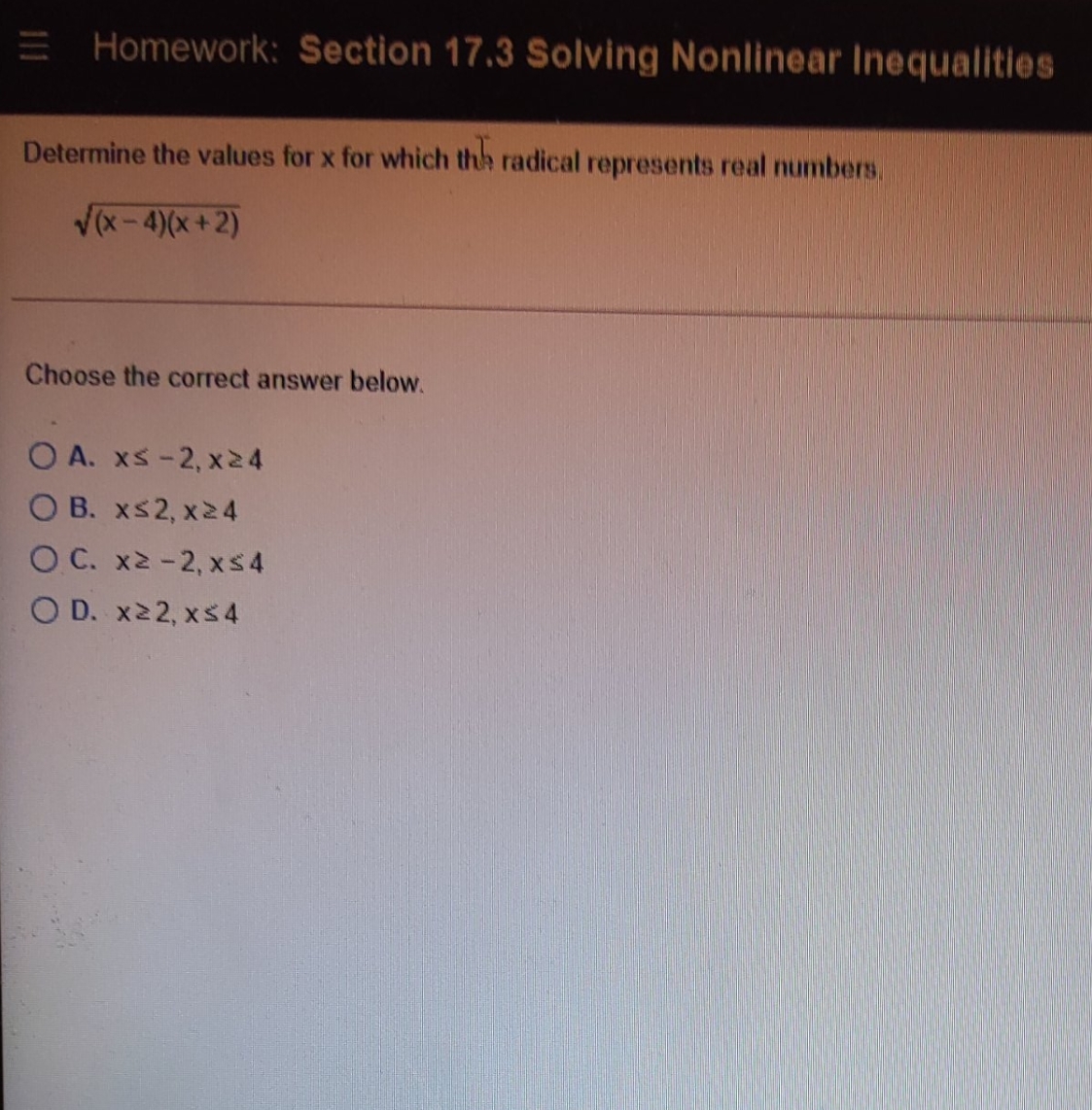 How do I find the values for (x) for which the radical