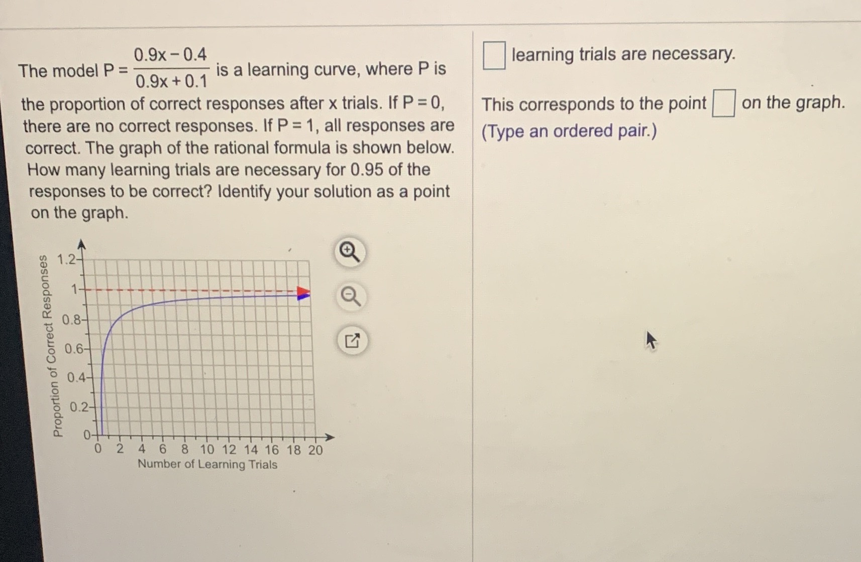 How do I solve this 0.9x - 0.4 learning trials are necessary.