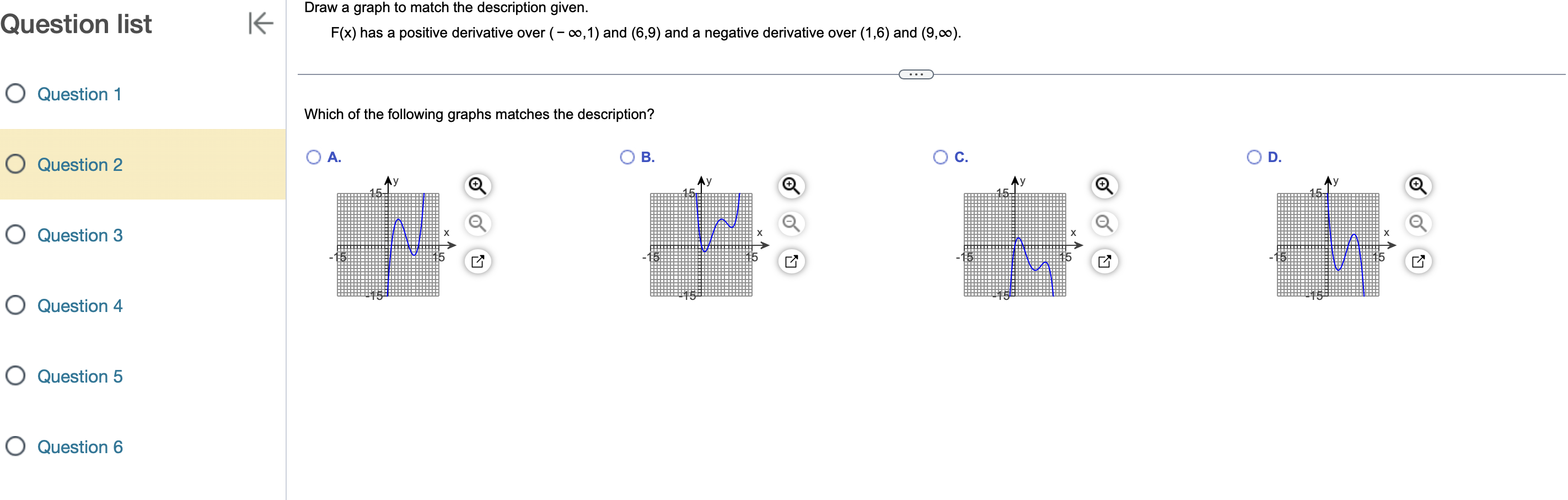 over ( o0,1) and decreasing over (1,00). Choose the correct graph below.