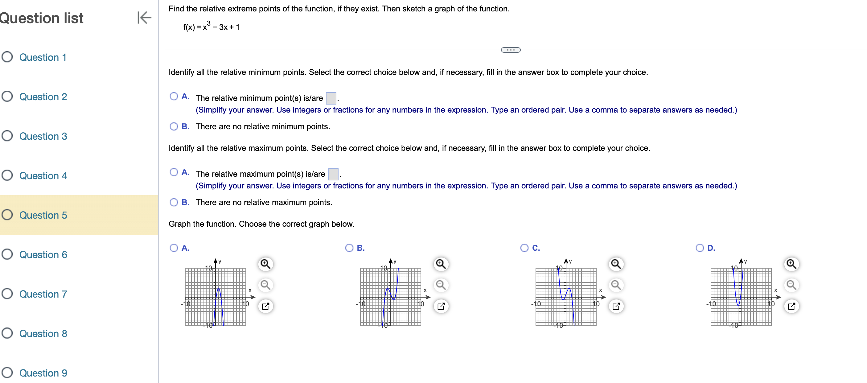 1) and (6,9) and a negative derivative over (1,6) and (9,00). O