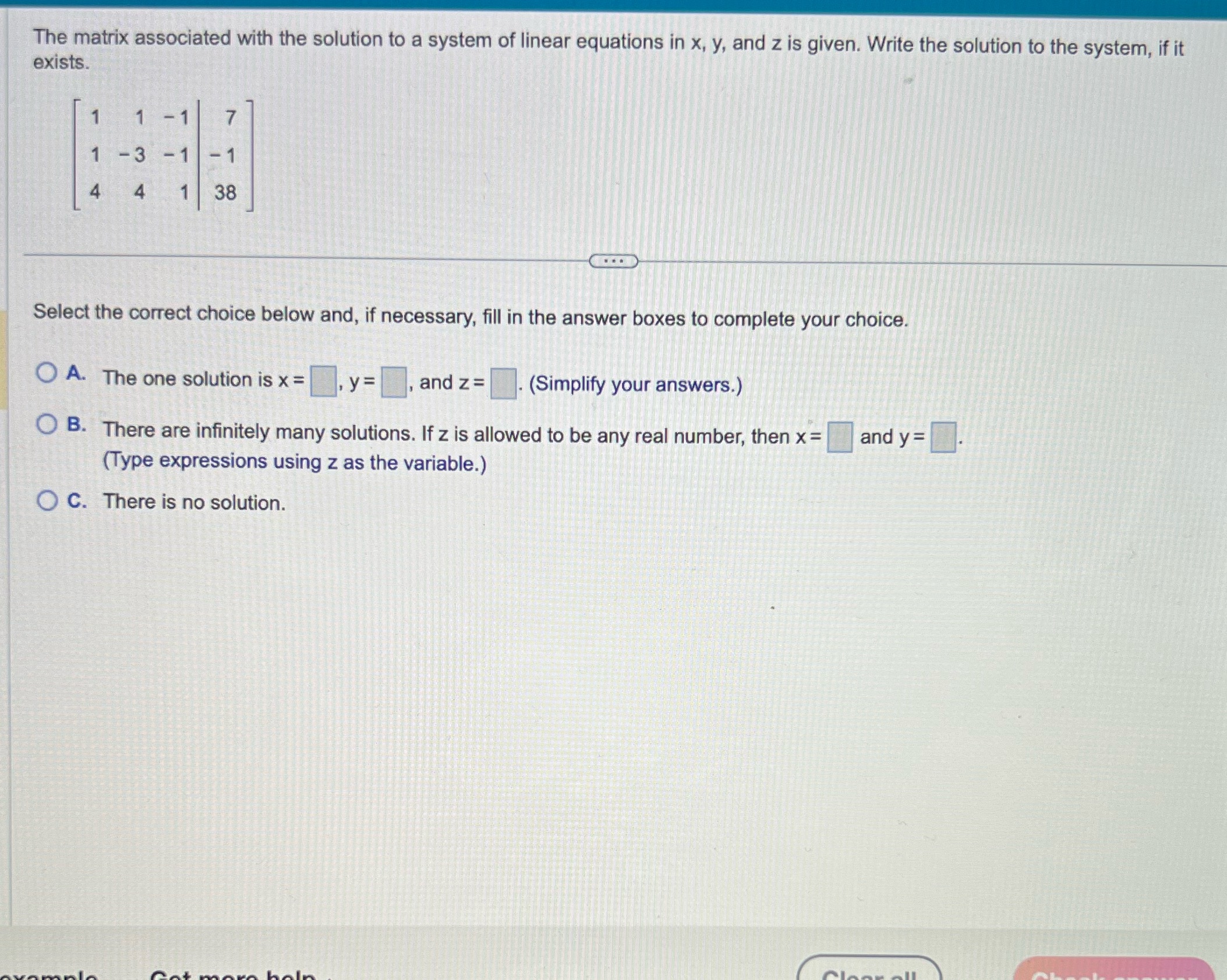 Need help The matrix associated with the solution to a system of