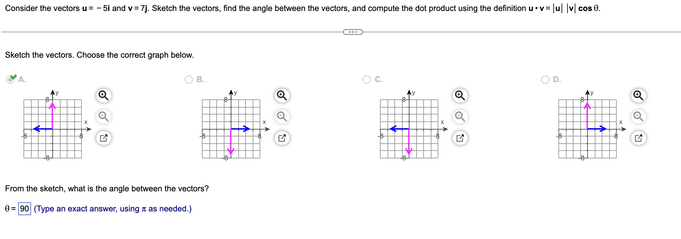 the vectors. Choose the correct graph below. O B. O C. -.