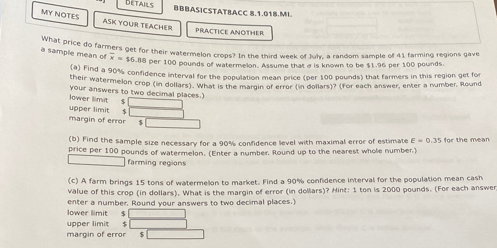 DETAILS BBBASICSTATSACC 8.1.018.MI. MY NOTES ASK YOUR TEACHER PRACTICE ANOTHER What