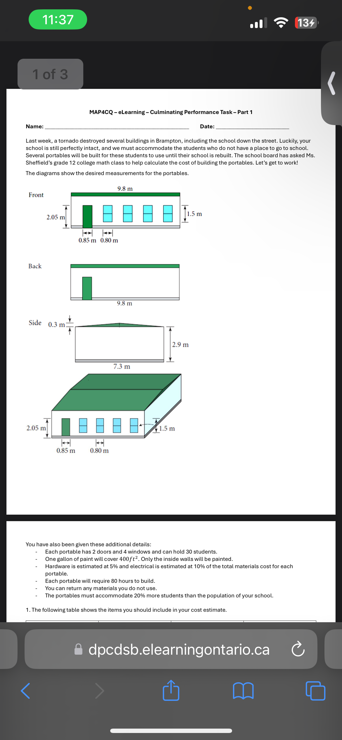  MAP4CQ - eLearning - Culminating Performance Task - Part 1 Name: