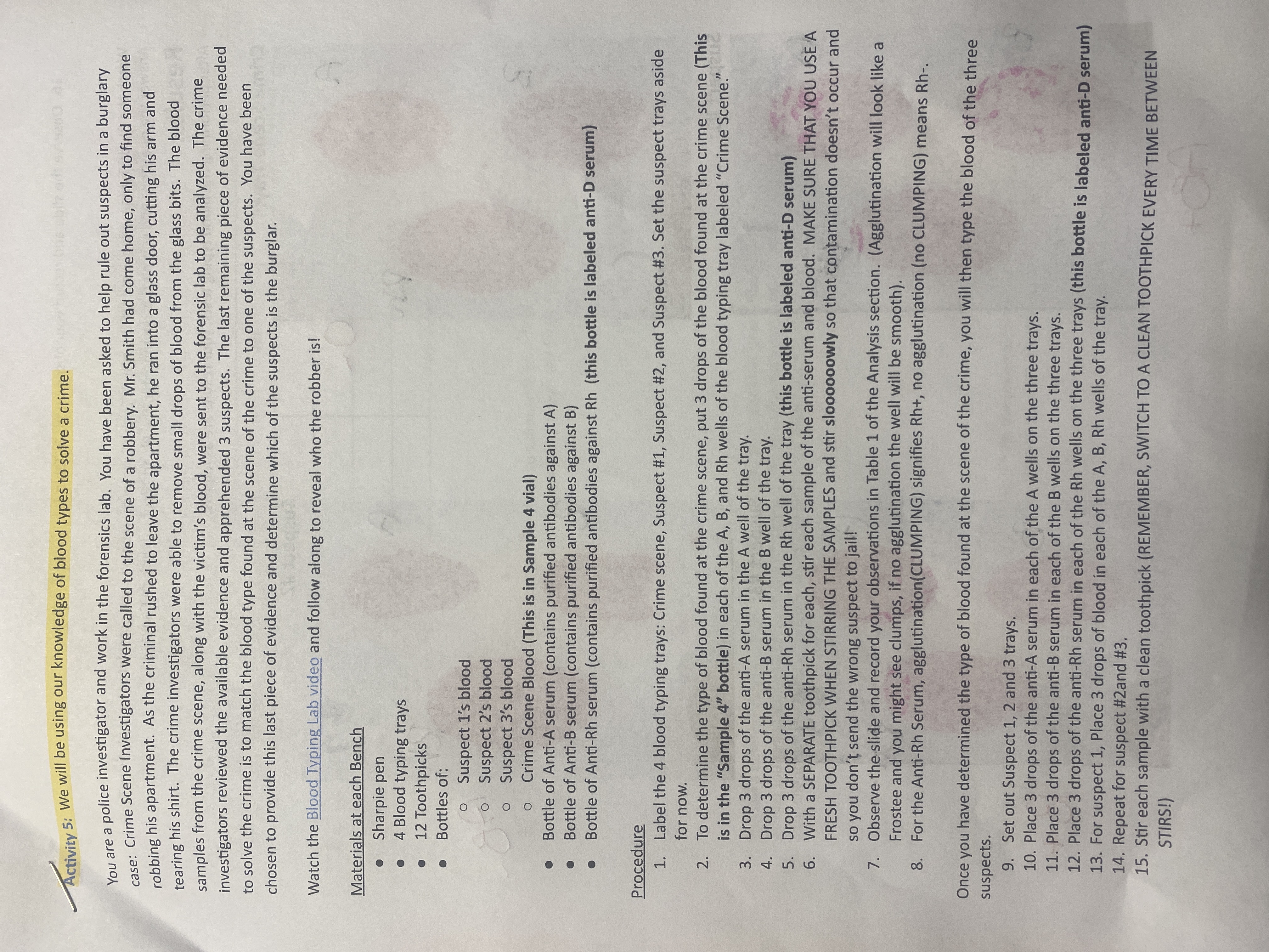 positive(+) or negative(-) for agglutination. and the questions Before determining the Blood