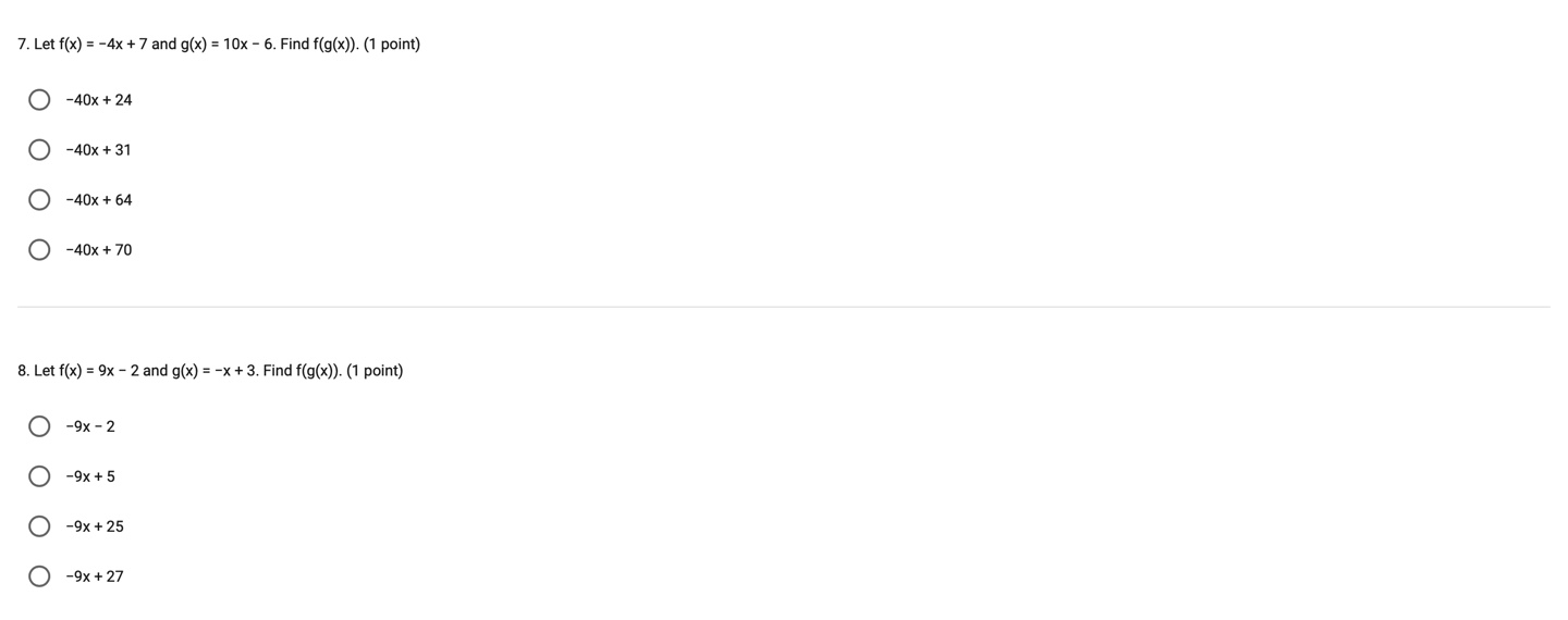 Find f(-1). (1 point) 4x +2 O -6 O -2 2 O