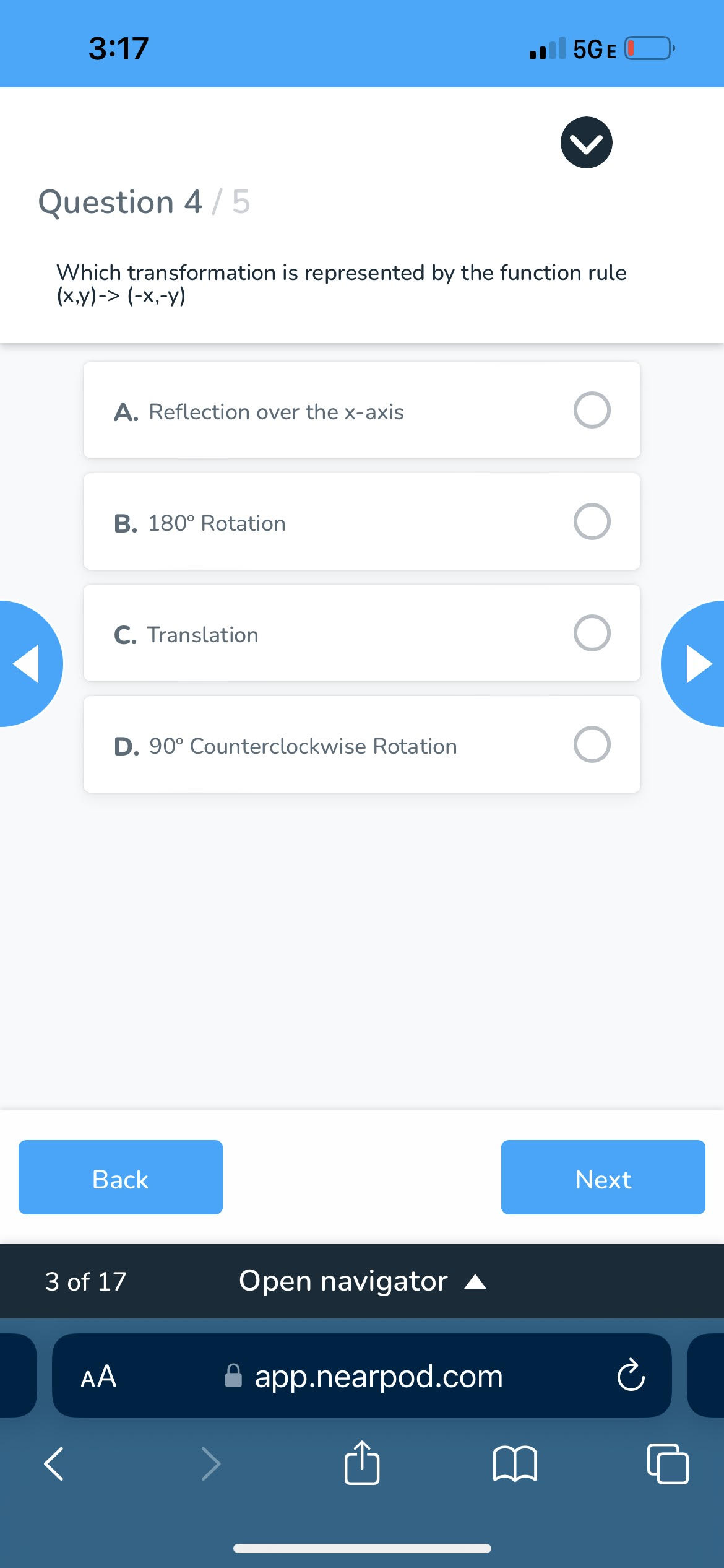 ADEF A. (-x,-y) A. Reflection over the x-axis O B. 180 Rotation