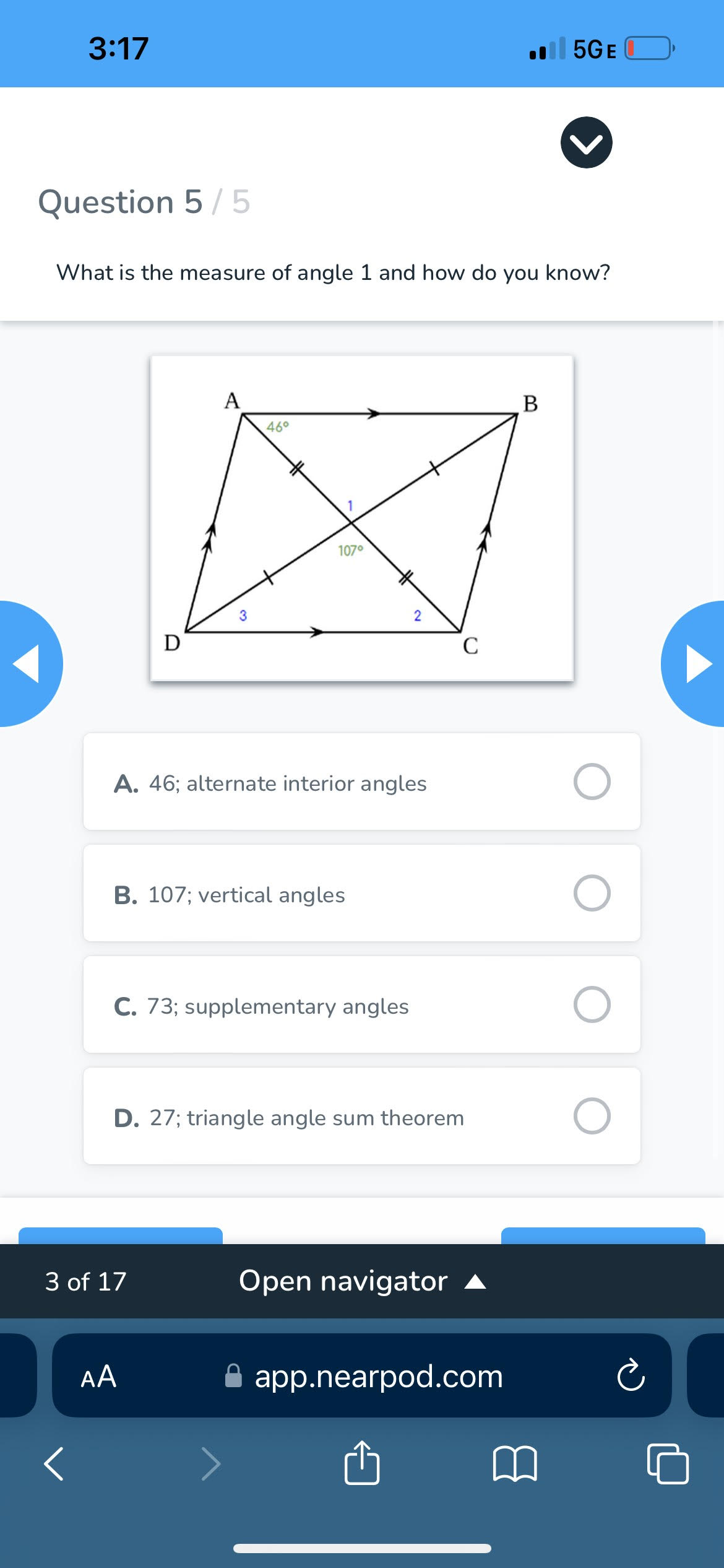 O C. Translation O D. 90 Counterclockwise Rotation O Back Next 3