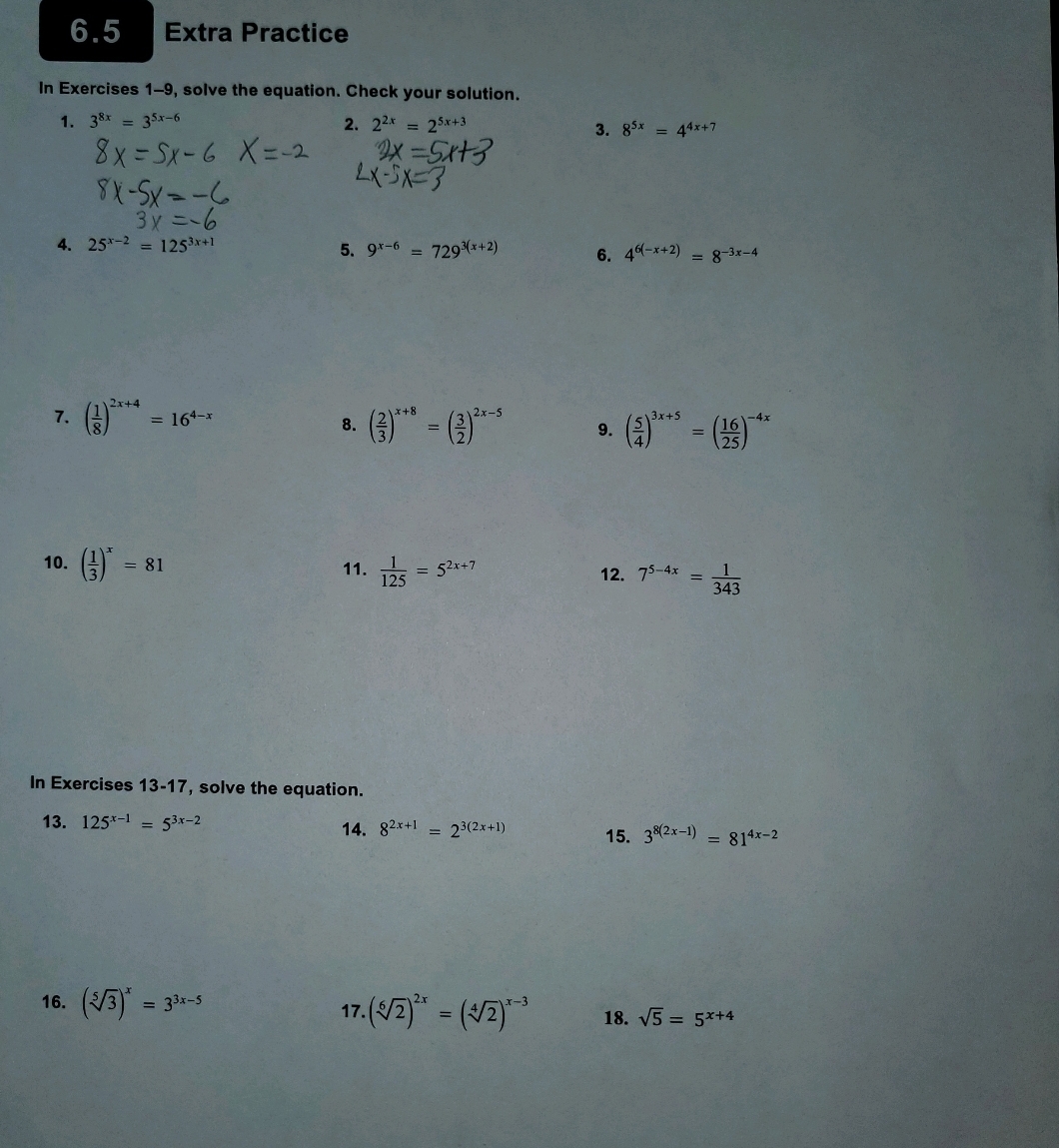  6.5 Extra Practice In Exercises 1-9, solve the equation. Check your